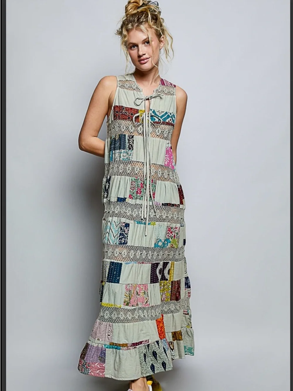 POL V neck maxi patchwork dress - Picture 4 of 6